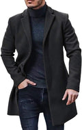 PASLTER Mens Trench Coat Slim Fit Notched Collar - Warm Soft Overcoat