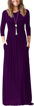 Women's 3/4 Sleeve Loose Maxi Dress with Pockets - Casual Comfort