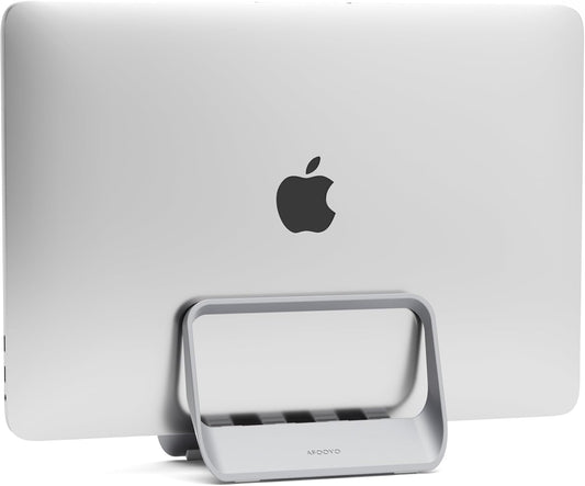 Space-Saving Vertical Laptop Stand | Gravity Locking Holder | Gray
