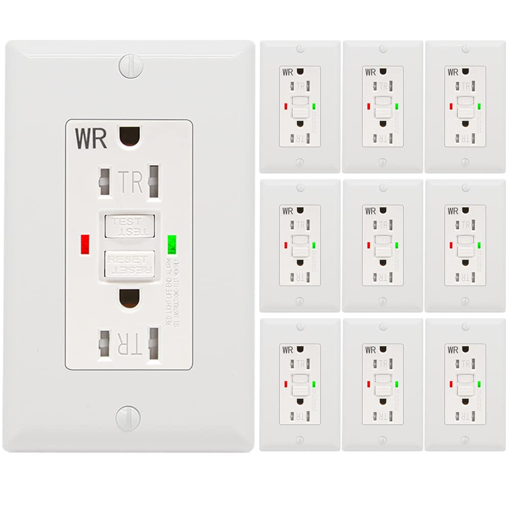 10 Pack GFCI Outlet 15 Amp with Self-Test and Weather Resistance