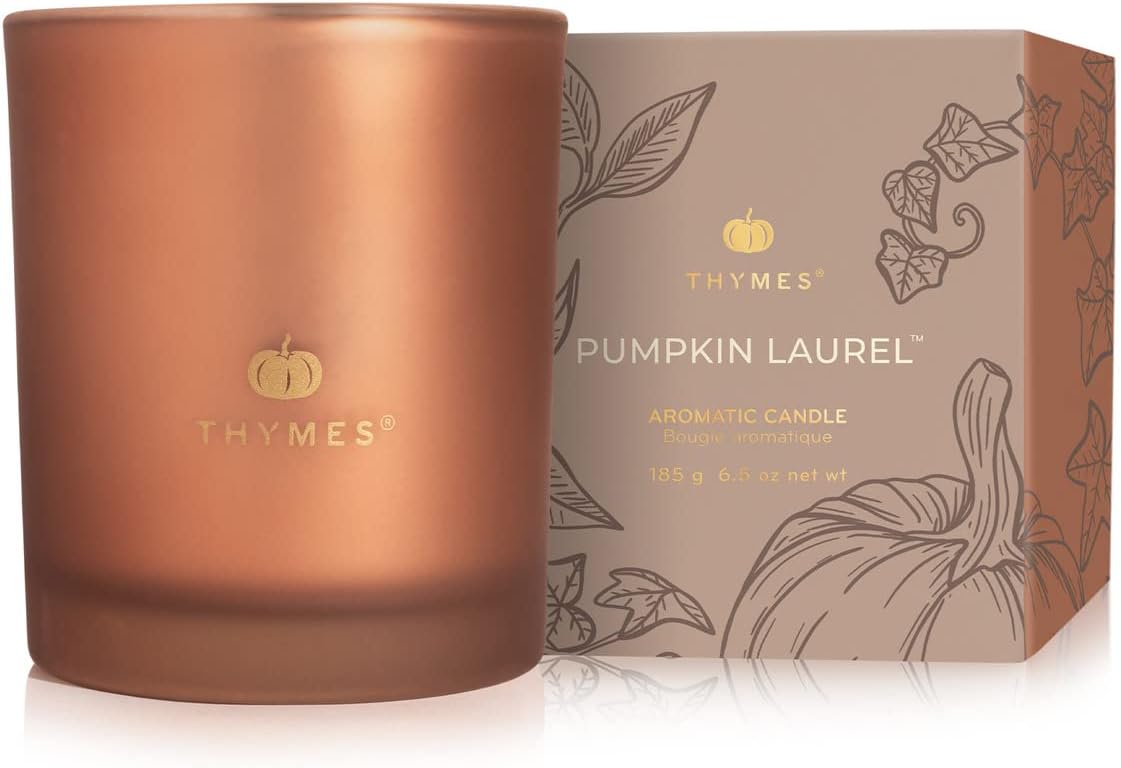 Thymes Pumpkin Laurel Scented Candle for Cozy Fall Decor