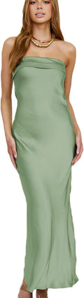 Realtix Satin Silk Maxi Dress for Women with Chic Backless Cut