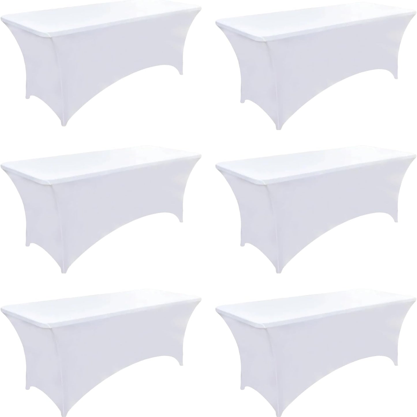 4ft White Spandex Table Covers for Rectangular Tables - 6-Pack
