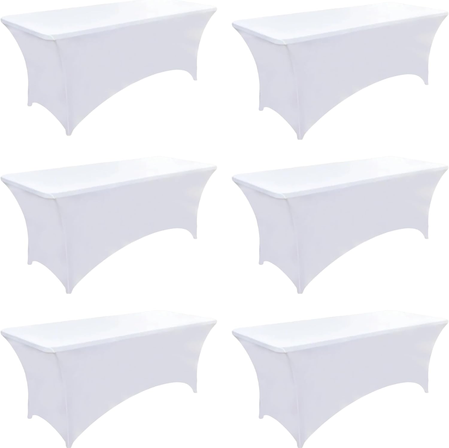 4ft White Spandex Table Covers for Rectangular Tables - 6-Pack