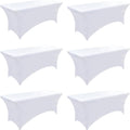 6-Pack 6ft White Spandex Table Covers for Rectangle Folding Tables