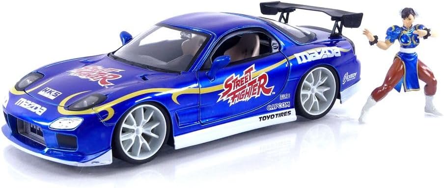 1993 Mazda RX-7 Candy Blue Diecast with Chun-Li Figure