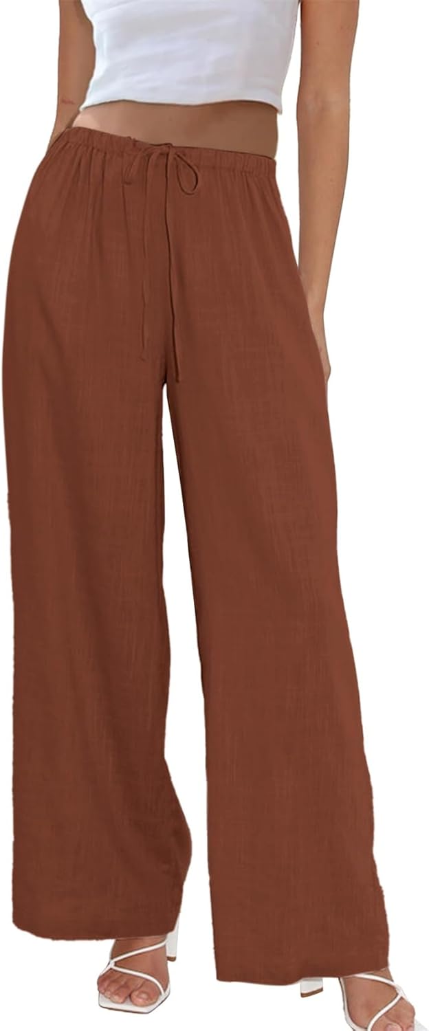 Duyang Womens Cotton Linen Palazzo Pants for Casual Summer Style
