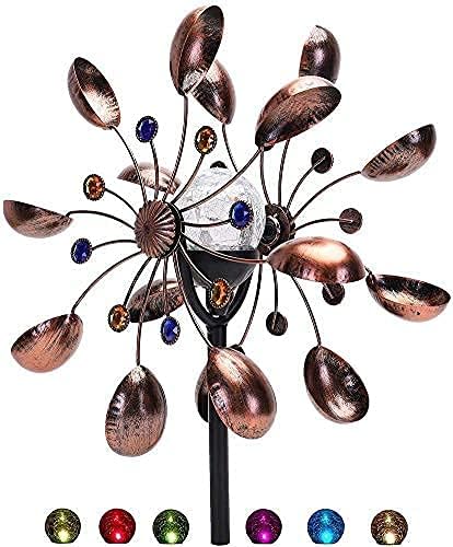 NUENUN Wind Spinner Outdoor Metal with Solar Powered LED Light