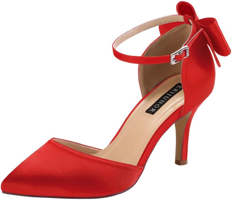 ERIJUNOR Wedding Evening Party Shoes with Comfortable Mid Heels
