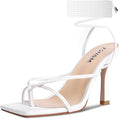Lace Up Heels Sandals for Women Square Toe Stiletto - Open Thong