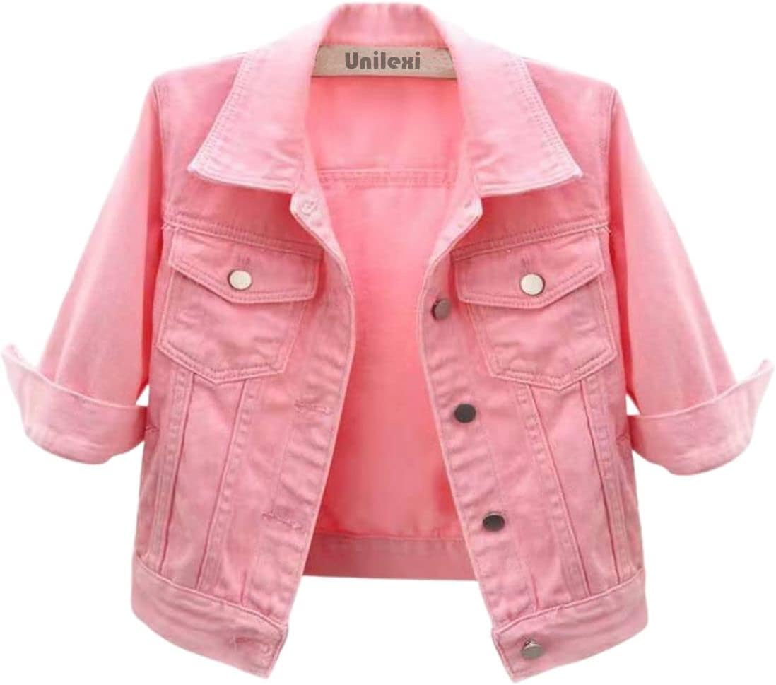 Stylish Women's 3/4 Sleeve Cropped Denim Jacket in Light Wash
