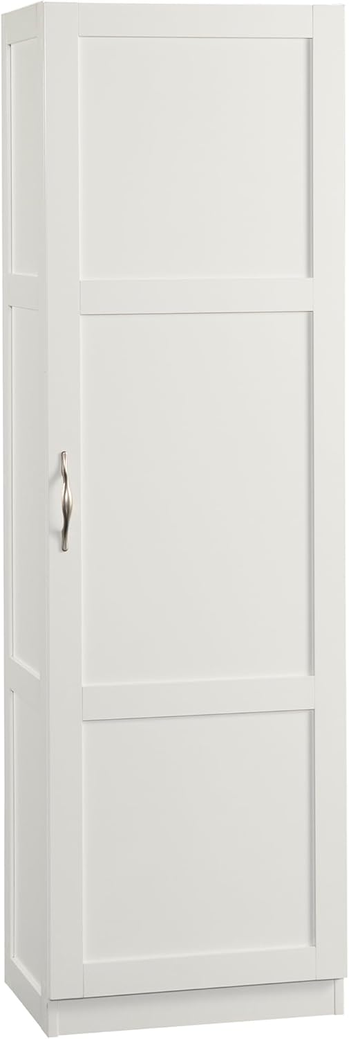 Sauder Tall Storage Cabinet with Adjustable Shelves in White Finish