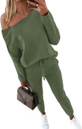 Women Tracksuit 2 Piece Off The Shoulder Jogger Set - Cozy Fall Wear
