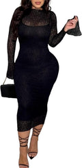 Uni Clau Womens Lace 2-Piece Bodycon Midi Dress Set - Elegant Date