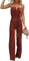 Sleeveless Velvet Jumpsuit V Neck Spaghetti Straps Wide Leg