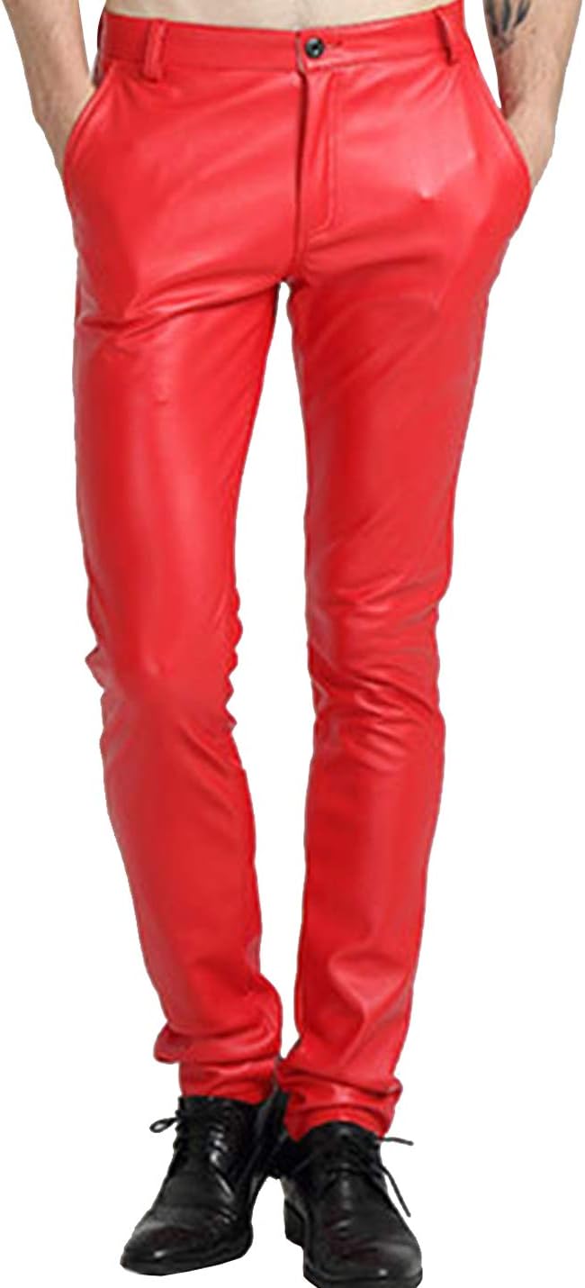 Yeokou Men's Skinny Straight Leg Tapered Faux Leather Pants