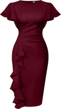 Memoriesea Vintage Ruffle Sleeve Ruched Bodycon Midi Dress buy!