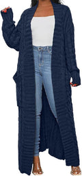 Women's Thin Cable Knit Long Cardigan - Ankle Length Maxi Sweater