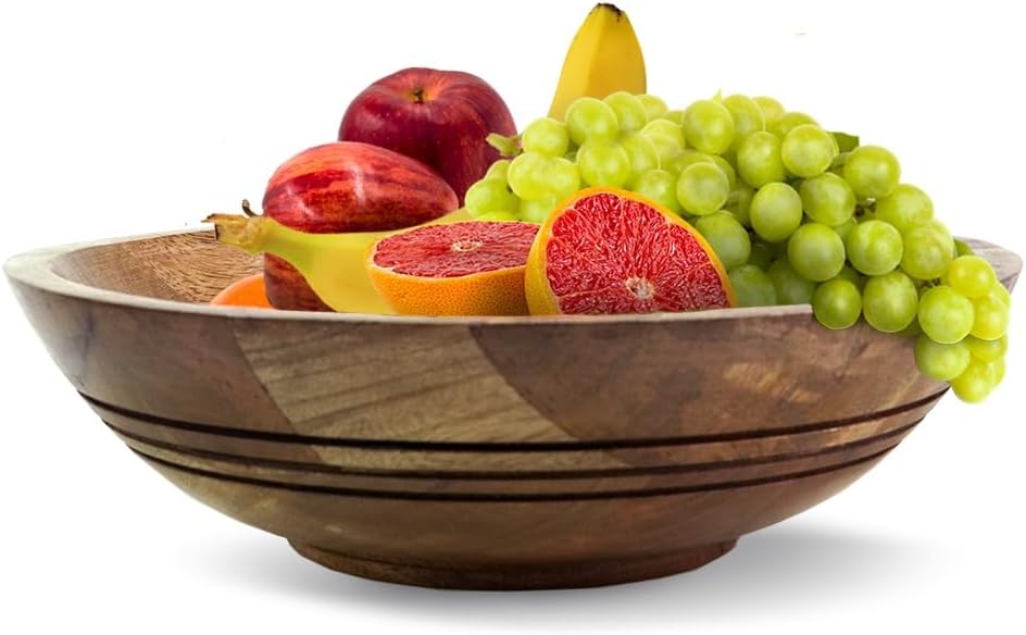 Folkulture Wooden Fruit Bowl - Eco Friendly 11in Mango Wood Decor