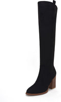 Over Knee Faux Suede Stretch Knee High Boots - Chunky Heel Comfort