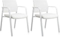 CLATINA Stacking Office Chairs Mesh Back with Leather Seat - Set of 2