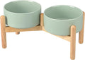 Raised Ceramic Dog Bowls Double 28.7OZ - Light Green Elevated Stand
