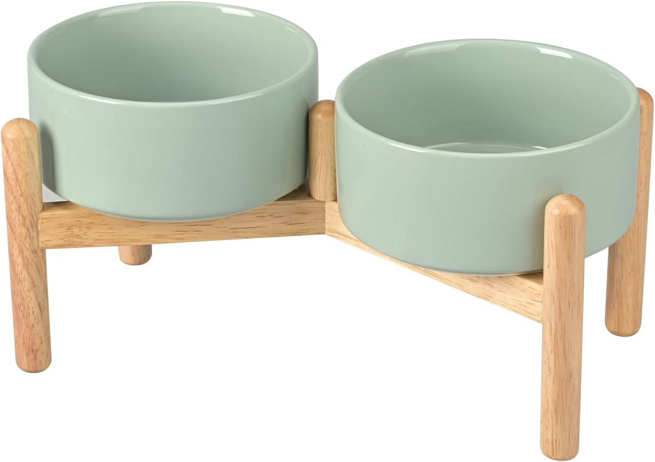 Elevated Dog Bowls with Wooden Stand for Healthier Eating