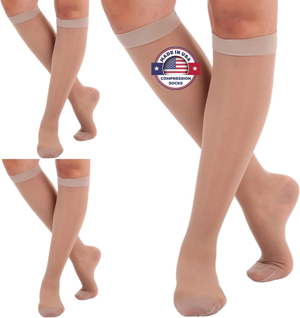 Sheer Compression Stockings for Women - 15-20mmHg Support