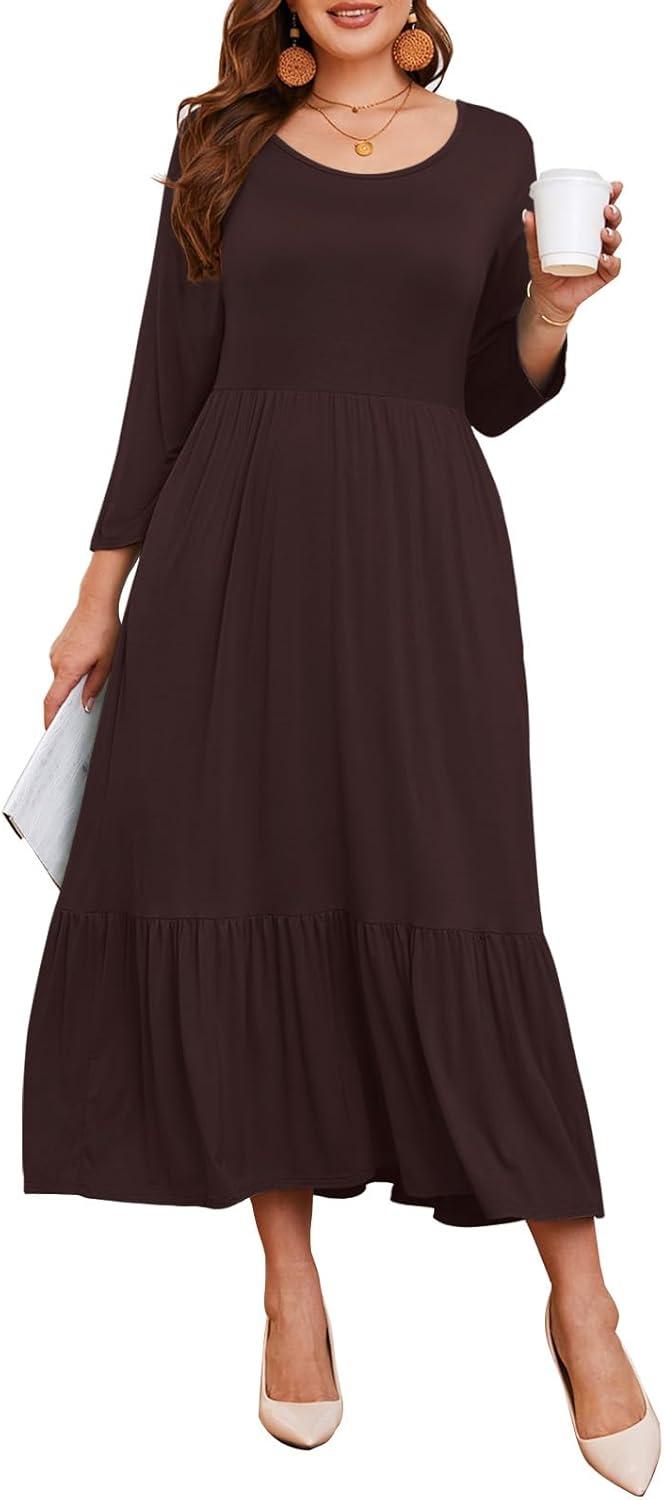 LARACE 3/4 Sleeve Plus Size Casual Maxi Dress with Pockets