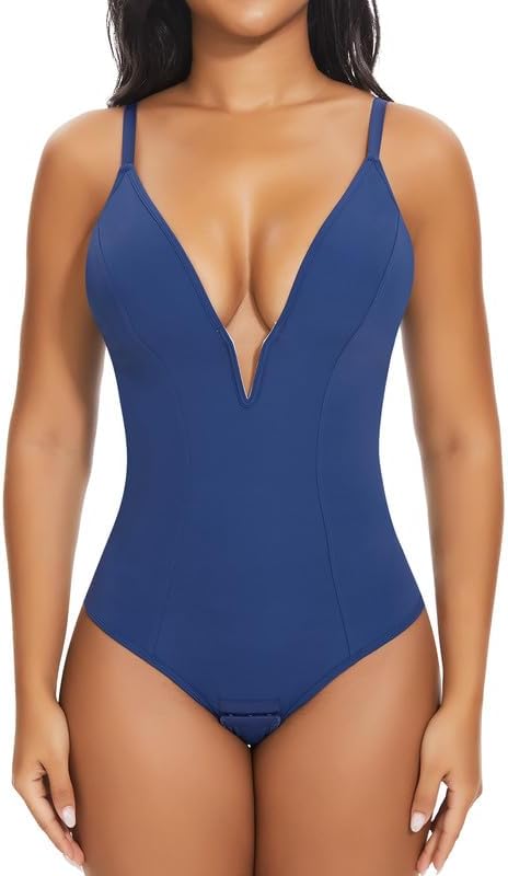 SHAPERIN Women's Deep V Neck Bodysuit for Tummy Control Style