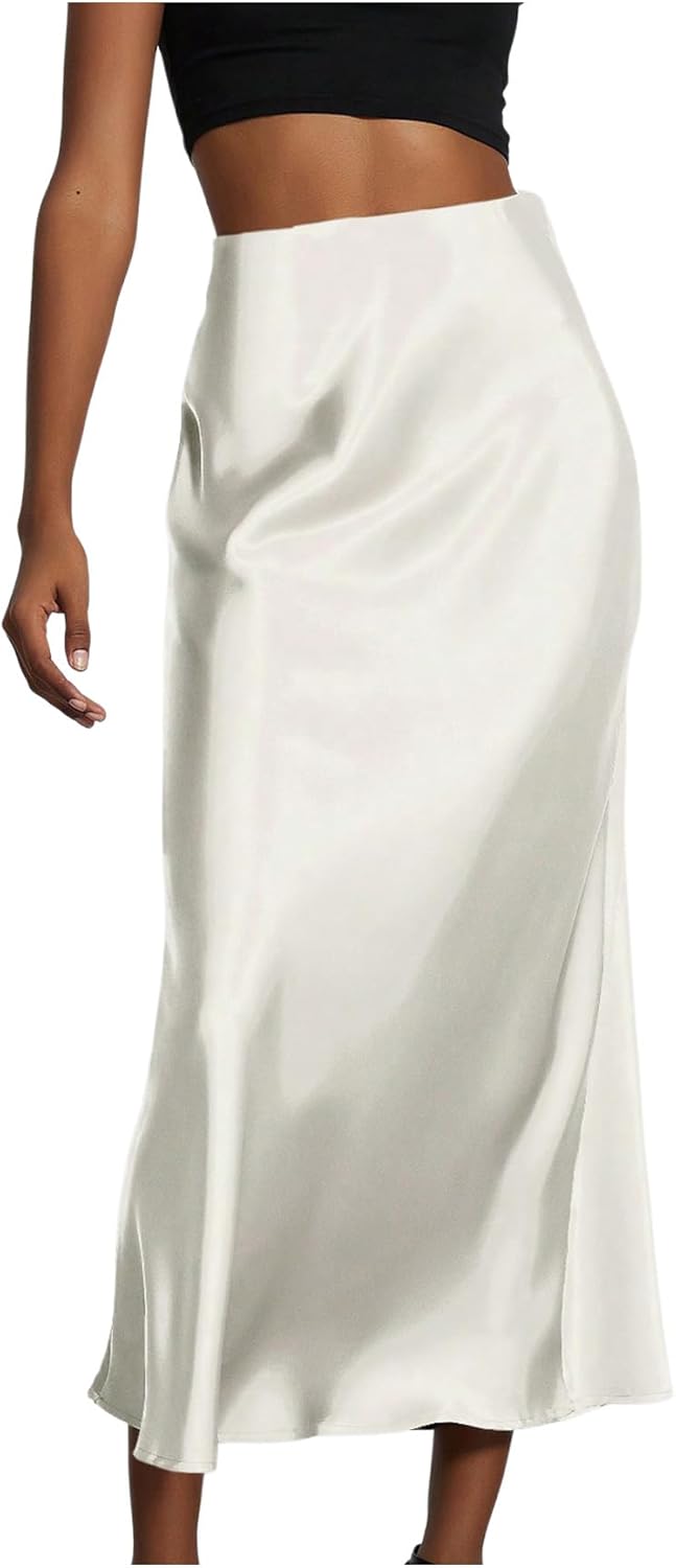 Elegant Satin Midi Skirt for Women - Flared Fishtail Style