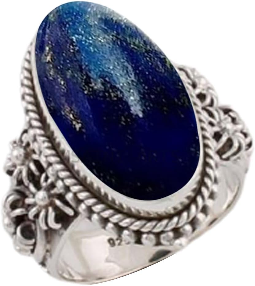 Solid 925 Sterling Silver Ring with Natural Blue Copper Turquoise