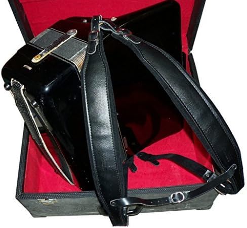 MUSIC FIRST Black Genuine Leather Accordion Shoulder Strap Set