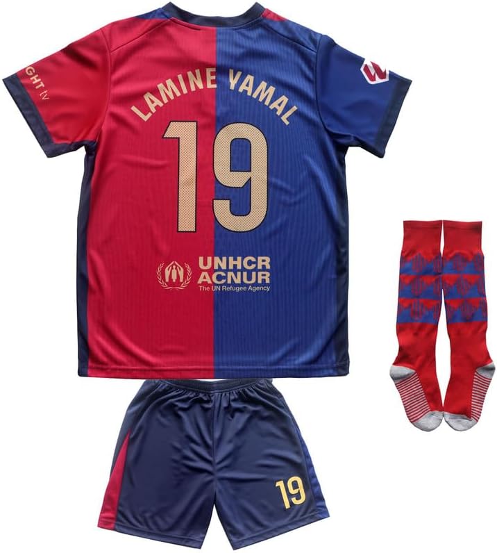 LeenBD Barcelona #19 Yamal Kids Soccer Jersey Set for Youth