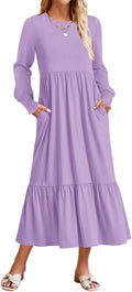 ZESICA Women's Long Sleeve Pleated Tiered Midi Dress - Casual Fall