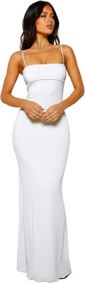 Women's Cutout Backless Maxi Dress Sleeveless Spaghetti Strap Fit