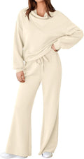 Aleumdr Women's 2 Piece Lounge Set Mock Neck Sweatshirt and Wide Leg