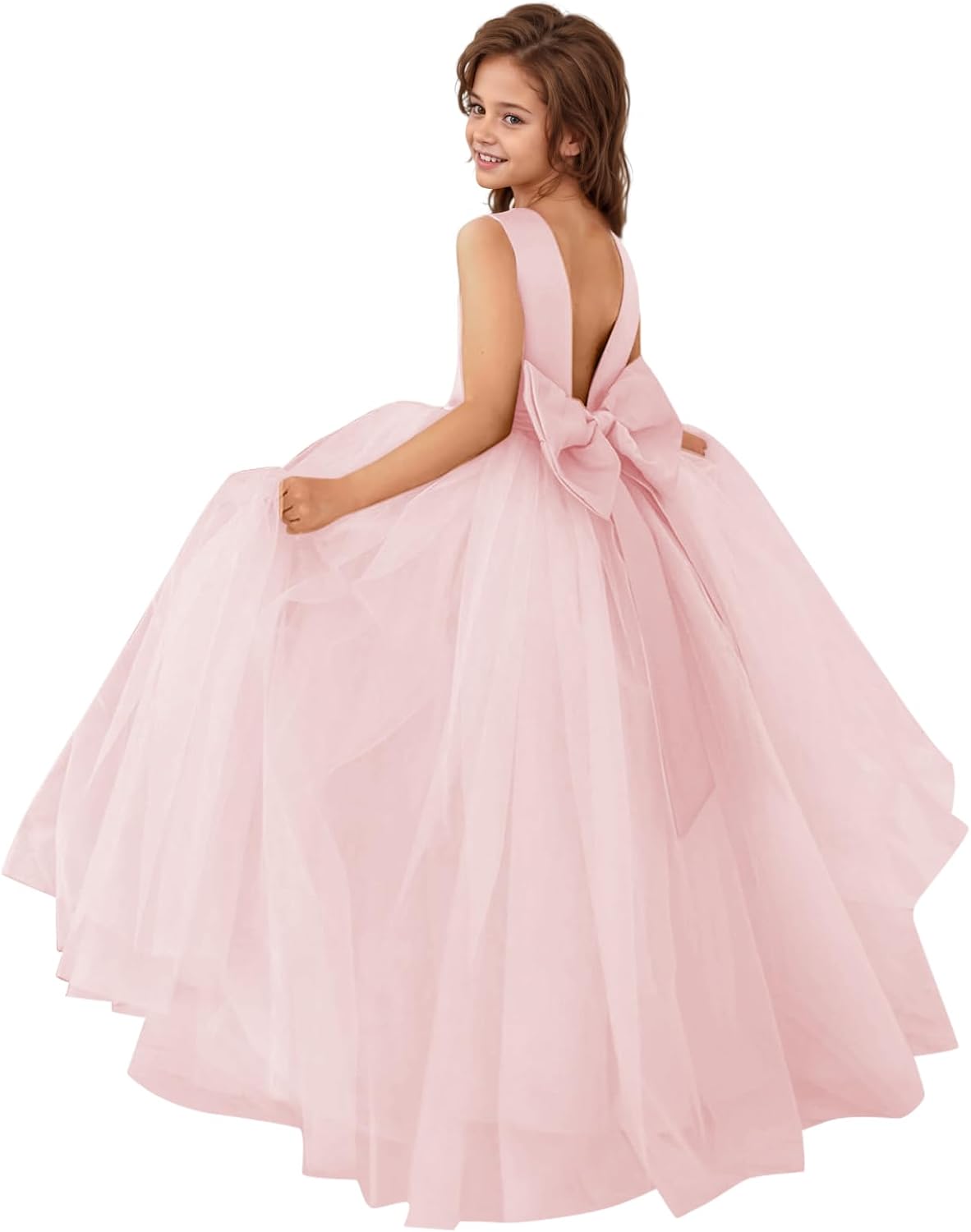 MCieloLuna Flower Girls Satin Tulle Princess Pageant Dress