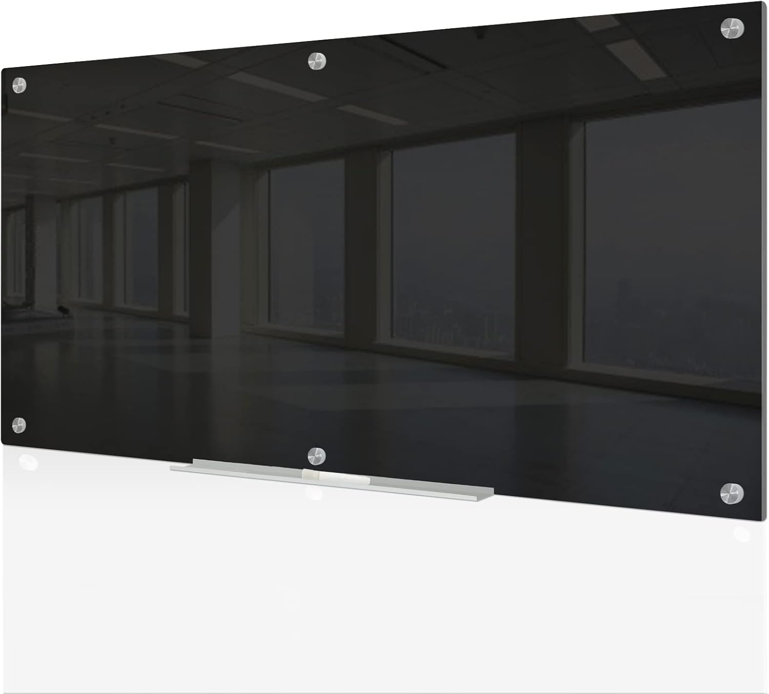 Magnetic Black Glass Whiteboard 6ft x 3ft for Office and Home