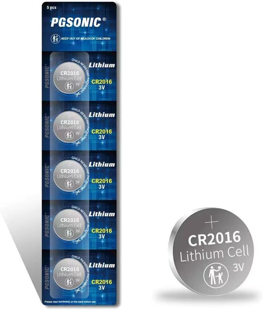 Long-Lasting Power: PGSONIC CR2016 3V Lithium Battery 5pcs