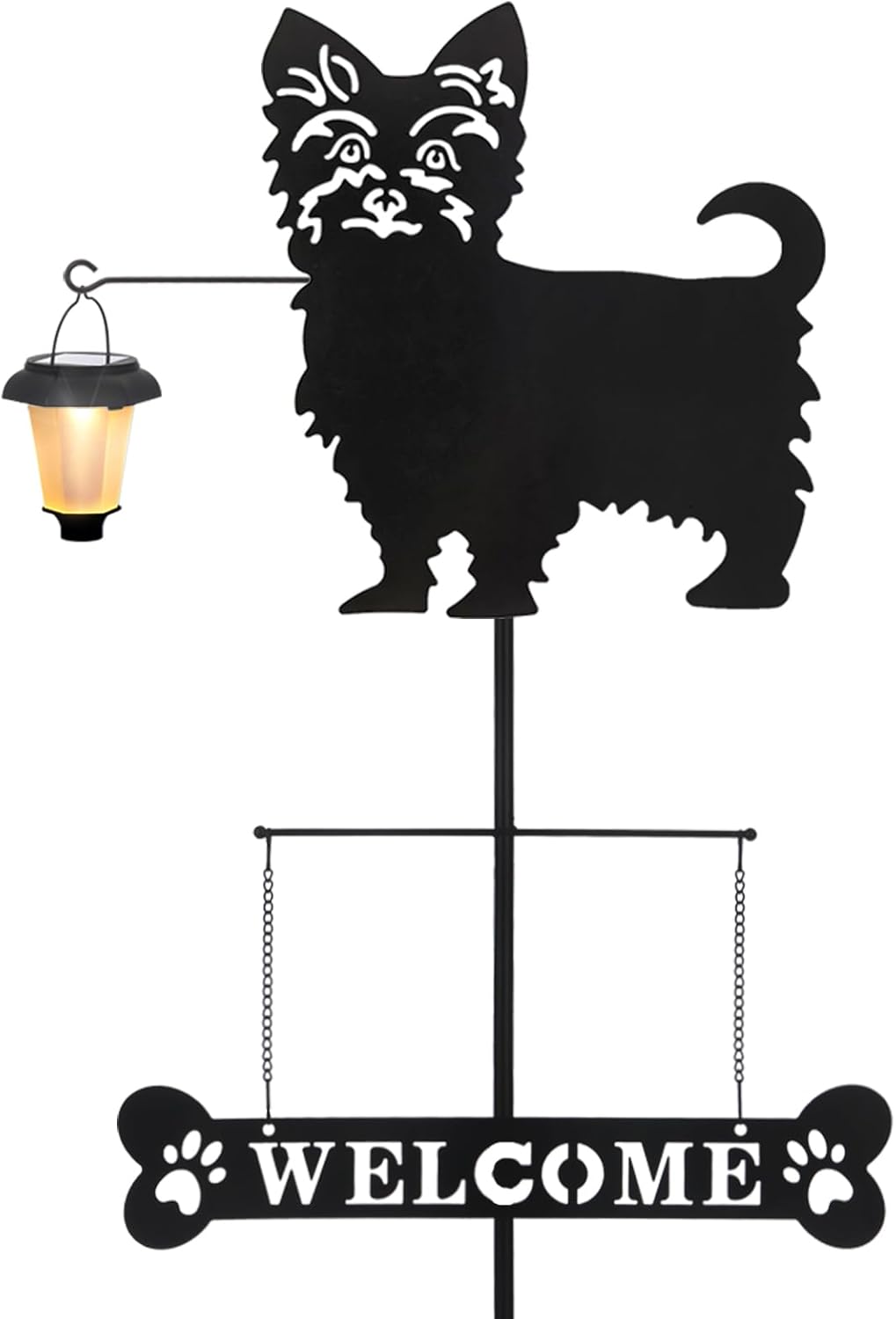 BAYN Solar Yorkie Silhouette Dog Welcome Sign for Your Garden