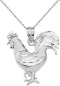 Polished 925 Sterling Silver Lucky Rooster Pendant Necklace - Timeless