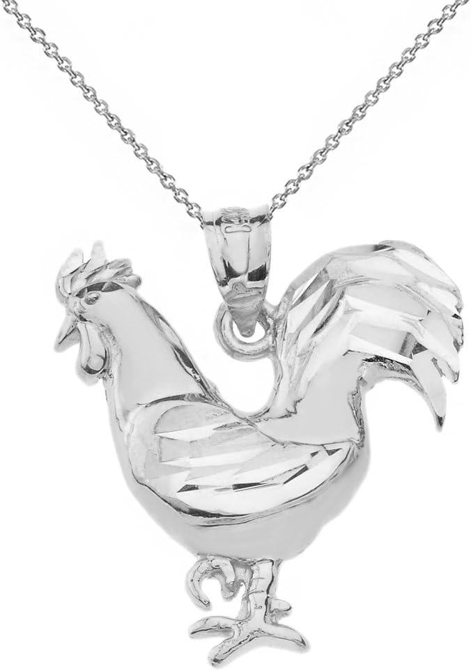 Polished 925 Sterling Silver Lucky Rooster Pendant Necklace