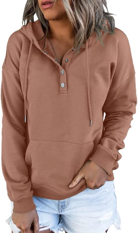 Dokotoo Womens Hoodies Button Collar Casual Pullover Sweatshirt
