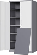 Metal Storage Cabinet with 2 Locking Doors and 5 Adjustable Shelves