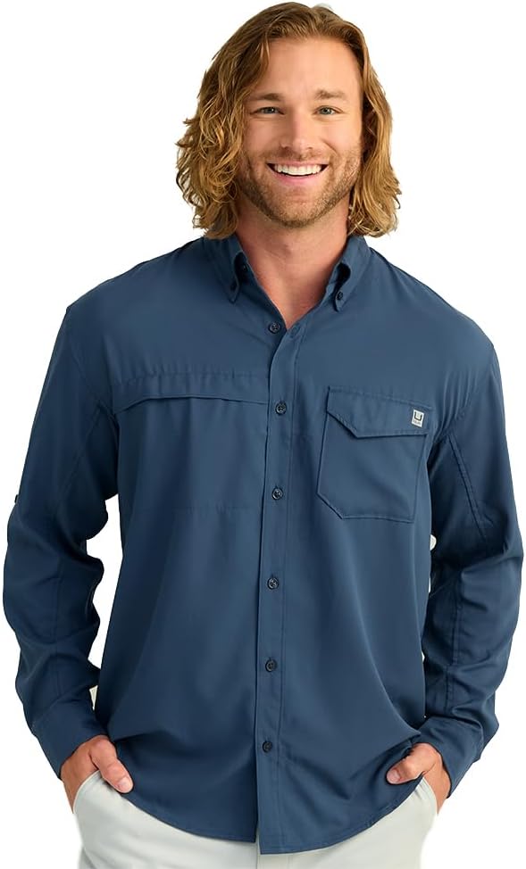 HUK Mens Tide Point Long Sleeve Shirt for Fishing and Casual Wear