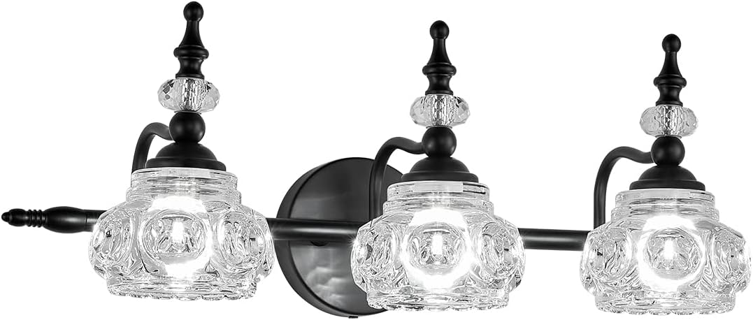 Vintage Bathroom Vanity Light Fixture with Crystal Glass Shade