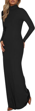 Long Sleeve Turtle Neck Knit Maxi Dress - Slim Fit Fall Dress