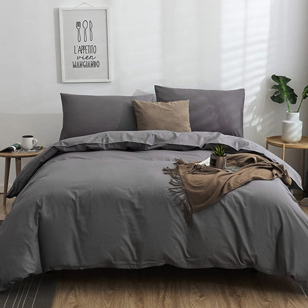 CLOTHKNOW Grey Queen Comforter Set 3Pcs Soft Charcoal Bedding