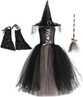 Girls' Bat Sleeve Witch Hat Broom Scary Witch Dress Toddler Halloween